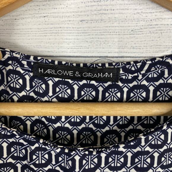 Harlowe & Graham Womens Sleeveless Geometric Blouse Top Blue White size Small - Picture 4 of 9